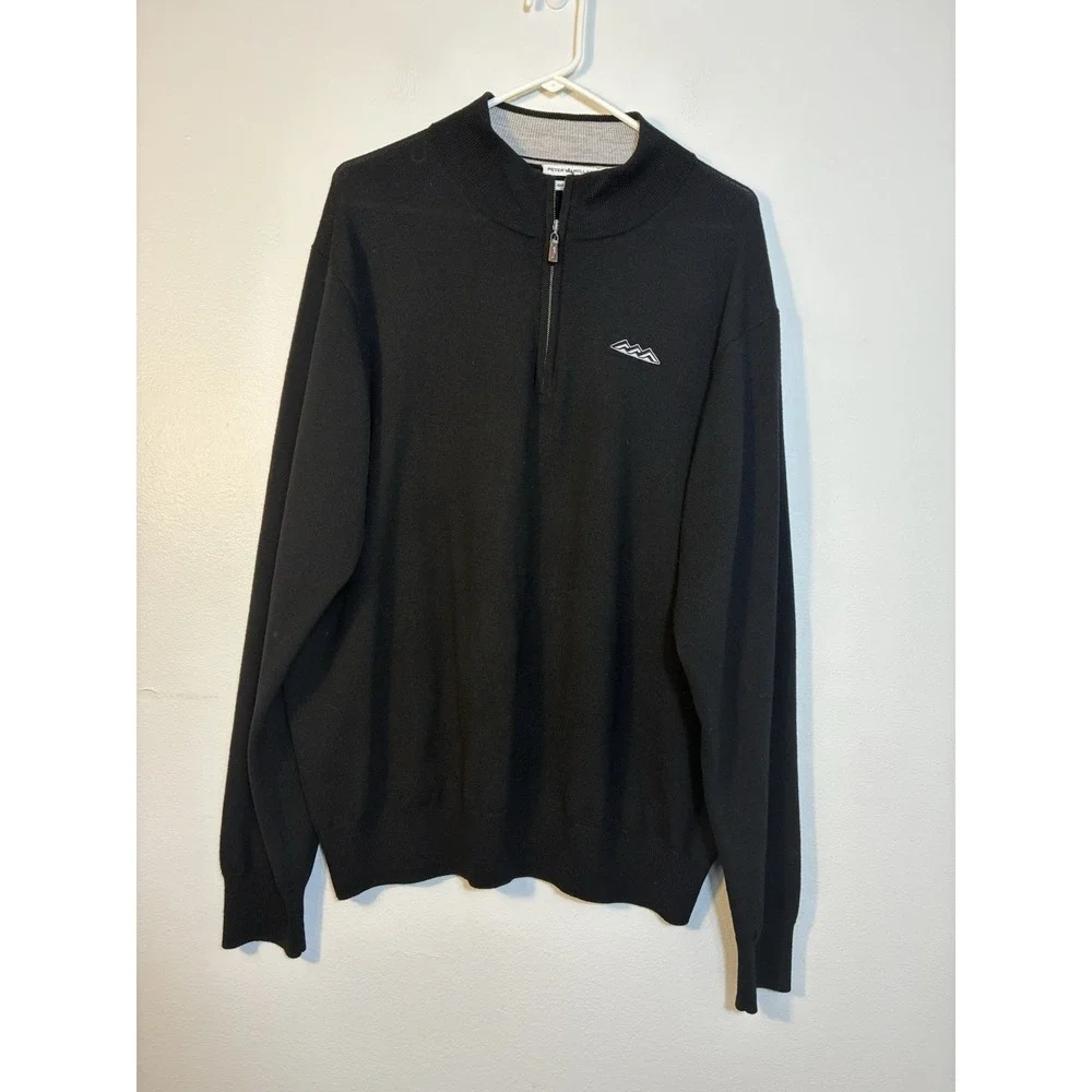 Peter Millar 100% Merino Wool 1/4 Zip‎ Sweater Men's XL Black Preppy Golf